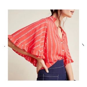 MAEVE | Anthropologie Red and White Printed Flutter Sleeve Top